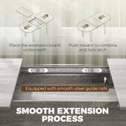 Smooth extension process panel: place the leaf underneath, push inward and lock the latch