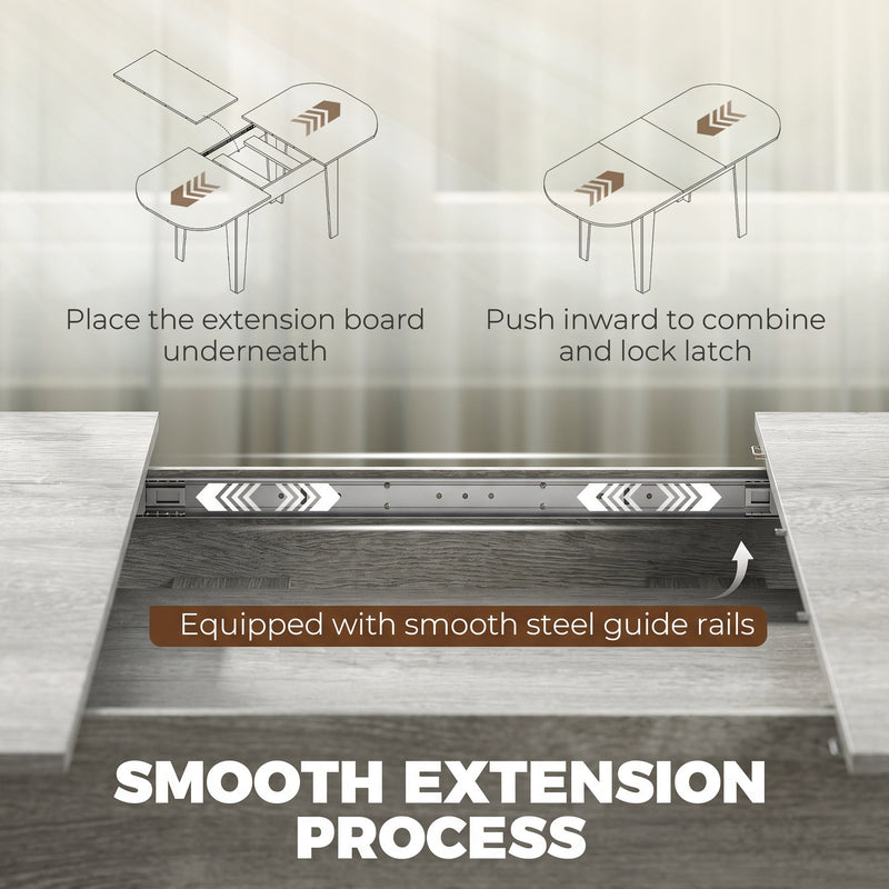 Smooth extension process panel: place the leaf underneath, push inward and lock the latch