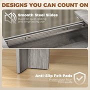 Close-ups of the smooth steel slides and anti-slip felt pads