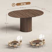 Dimensions diagram of the extendable dining table showing 110-150 cm length, 110 cm width, 75 cm height and 50 kg load