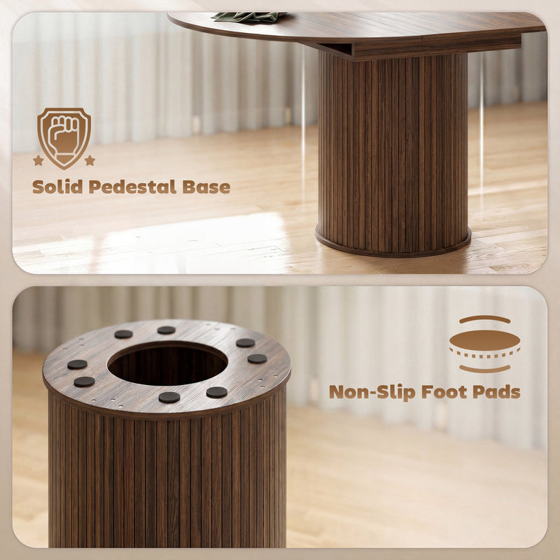 Close-ups of the fluted pedestal base and the non-slip foot pads on its underside
