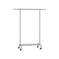 Studio shot of the Songmics extendable silver clothes rail on wheels