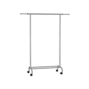 Studio shot of the Songmics extendable silver clothes rail on wheels