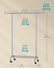 Dimension diagram of the extendable clothes rail