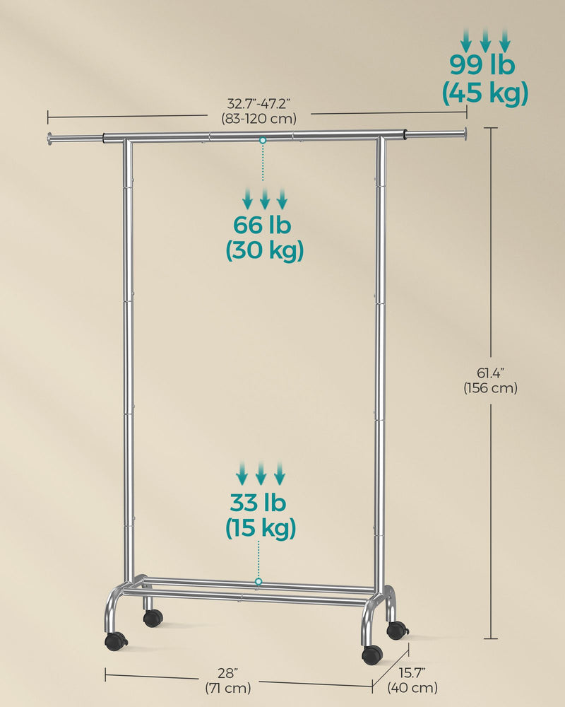 Dimension diagram of the extendable clothes rail