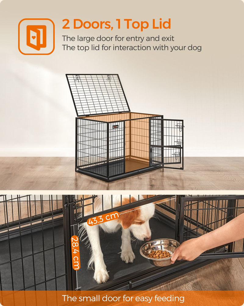 Angled view of the crate with a door removed to show the open layout