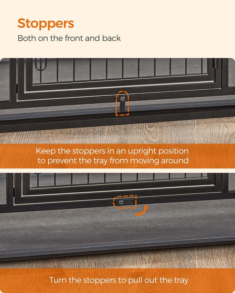 Close-up of the crate's double door hinges