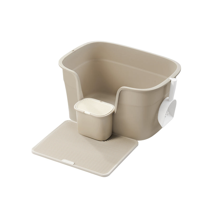 Feandrea extra large high-sided cat litter box in cappuccino with scoop, catcher mat and storage box