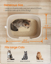 Cat litter box dimensions diagram showing 64 x 44 x 33 cm size