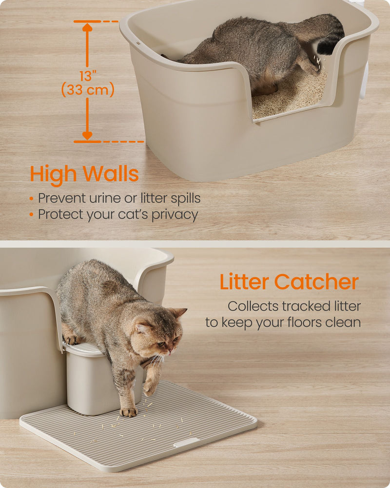 Cat using the extra large cappuccino litter box in a home lifestyle setting