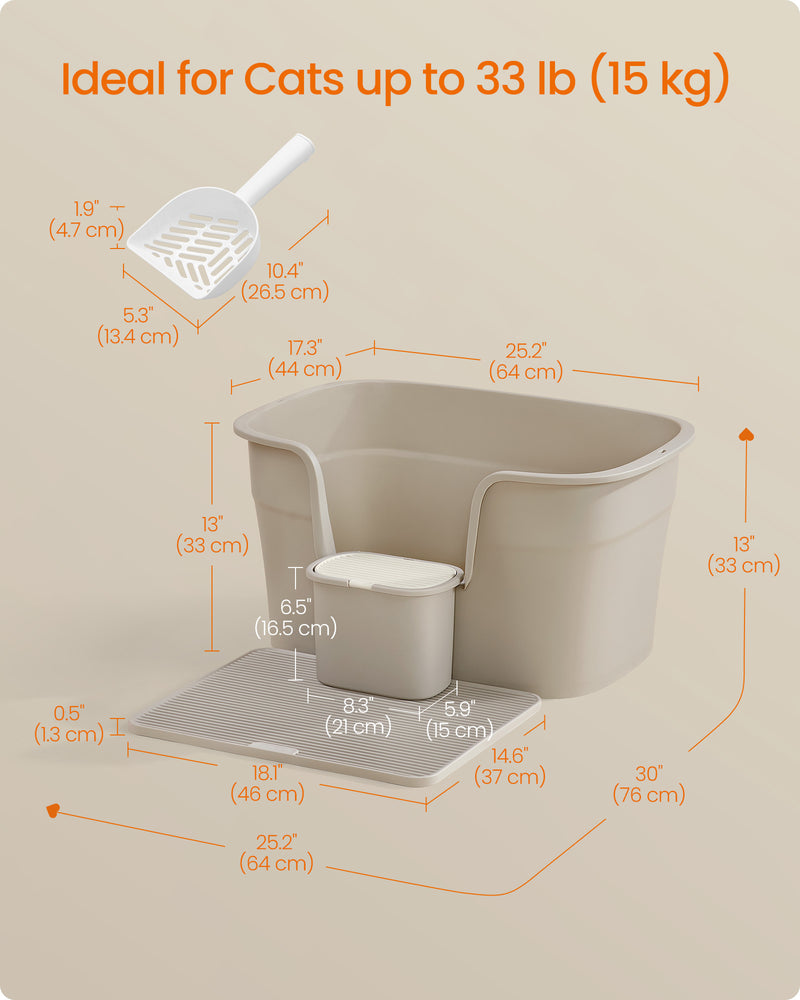 Scoop hanging on the side of the Feandrea cappuccino cat litter box