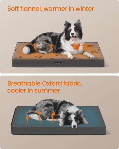 Feandrea orthopaedic dog bed showing flannel top surface with paw print pattern