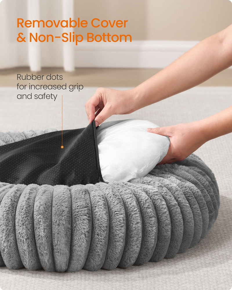 Diagram of the removable cover and non-slip rubber dots on the base of the Feandrea pet bed