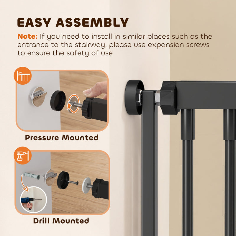 Installation guide showing pressure-mounted and drill-mounted fixing options
