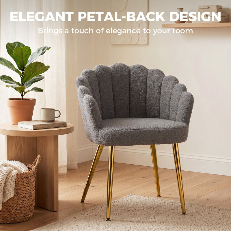 Accent Chair for Bedroom or Lounge with Soft Faux Lamb Wool and Petal Back Grey