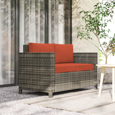 Grey 2 Seater Rattan Garden Sofa with Soft Cushions and Armrests by Outsunny