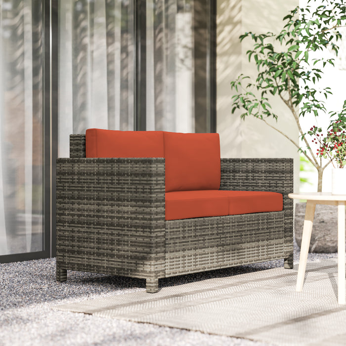 Grey 2 Seater Rattan Garden Sofa with Soft Cushions and Armrests by Outsunny