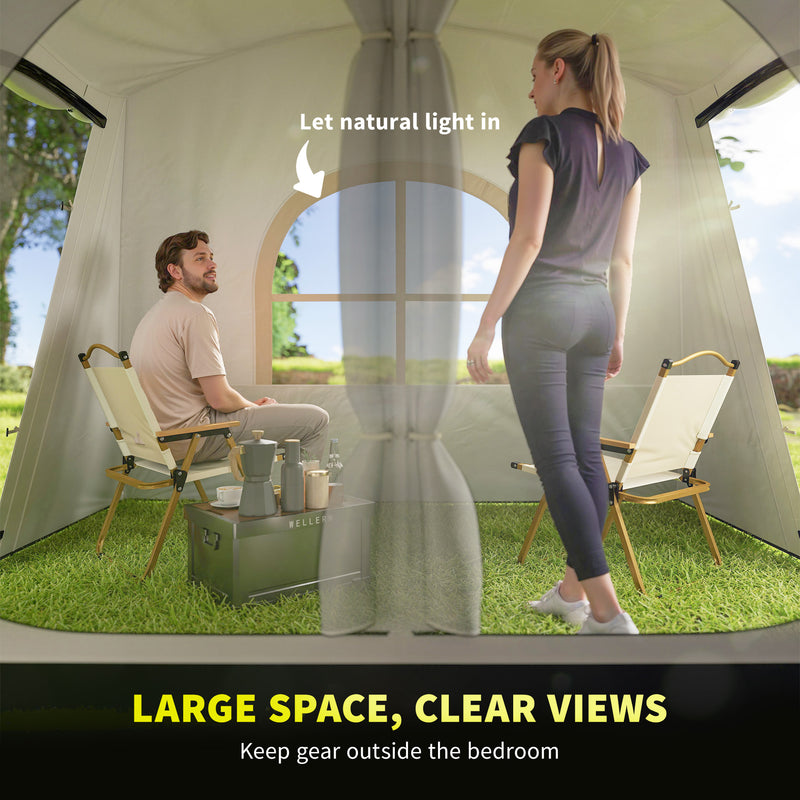 Family Waterproof Camping Tent with Separate Bedroom and Spacious Living Area Khaki