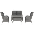 Light Grey 4 Seater Rattan Garden Sofa Set With Cushions and Glass Table by Outsunny