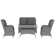 Light Grey 4 Seater Rattan Garden Sofa Set With Cushions and Glass Table by Outsunny
