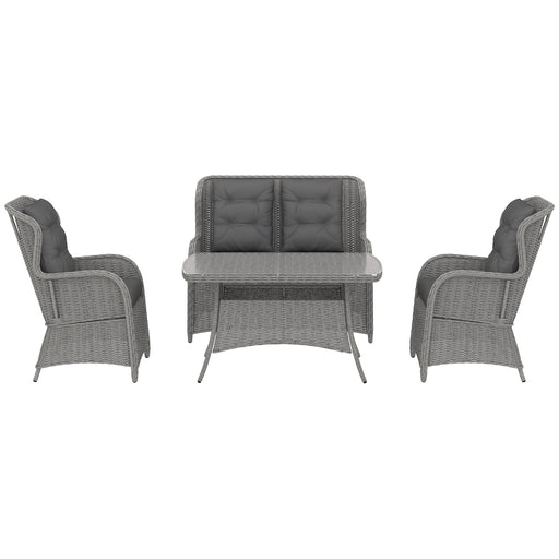 Light Grey 4 Seater Rattan Garden Sofa Set With Cushions and Glass Table by Outsunny