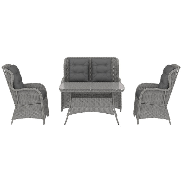 Light Grey 4 Seater Rattan Garden Sofa Set With Cushions and Glass Table by Outsunny