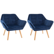 Set of 2 Upholstered Armchairs with Wide Arms and Wooden Legs for Bedroom Seating Blue