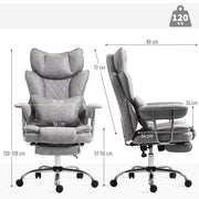 Grey Reclining Office Chair With Lumbar Support Pillow For Comfortable Home Working