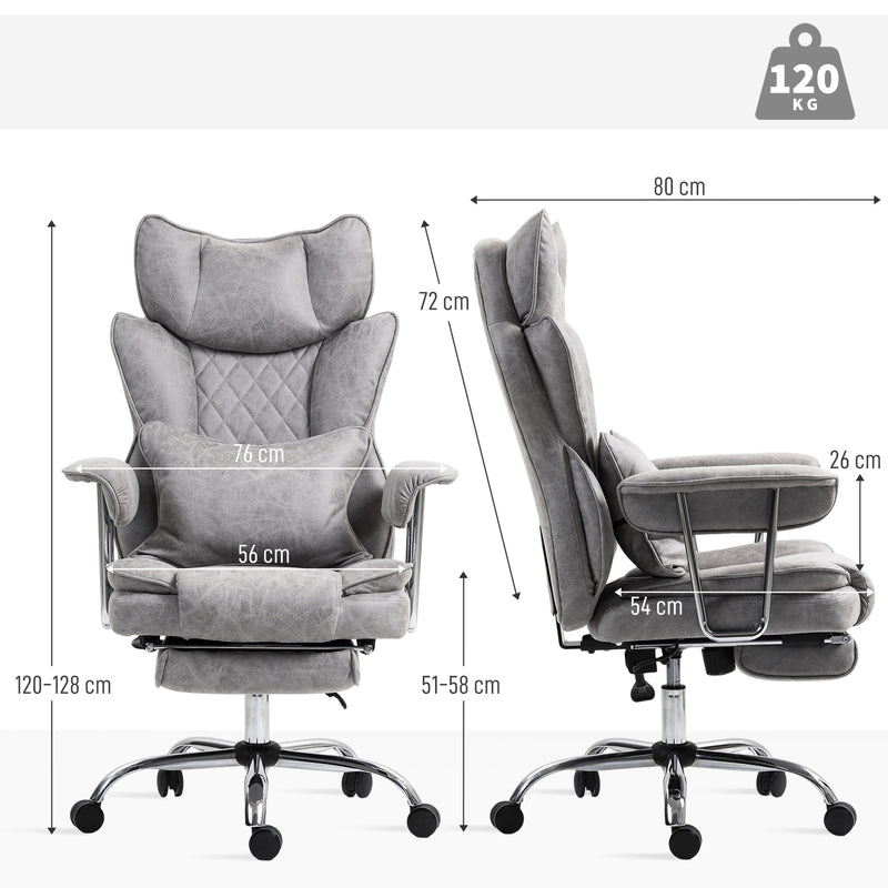 Grey Reclining Office Chair With Lumbar Support Pillow For Comfortable Home Working