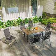 Brown 6 Seater Garden Dining Table with Parasol Hole and Steel Frame by Outsunny