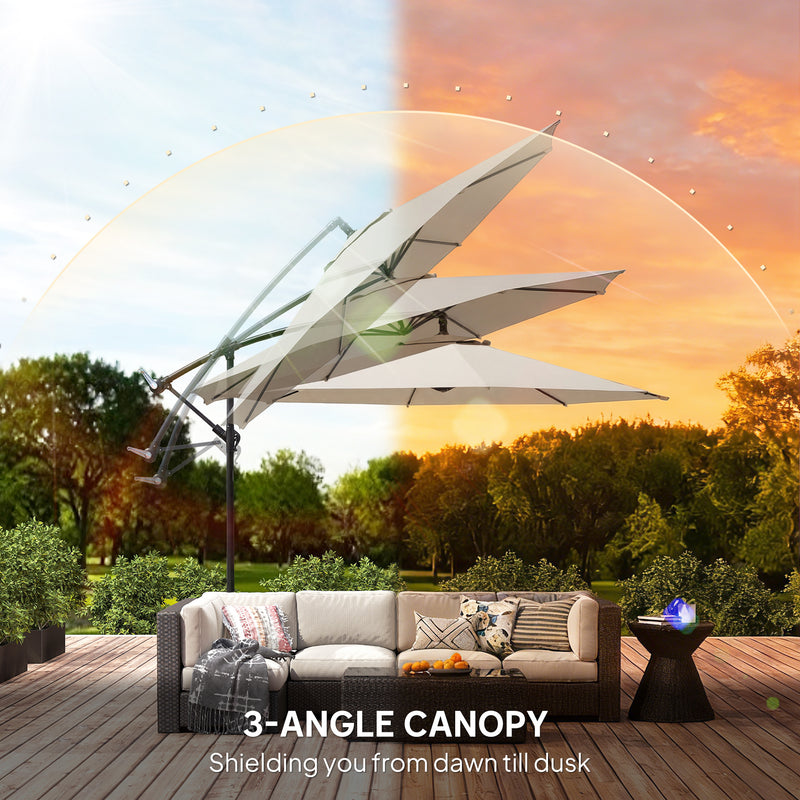 Garden Cantilever Parasol with Adjustable UV Shade and Easy Crank for Patio or Lawn Cream White AOSOM