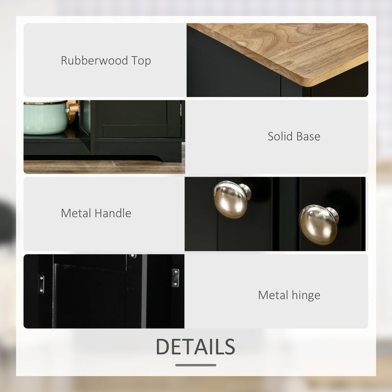 Black Sideboard With Rubberwood Top And Adjustable Shelves For Kitchen Or Dining Room