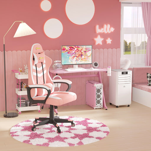 Ergonomic Gaming Desk Chair With Lumbar Support And Headrest For Home Office, Pink