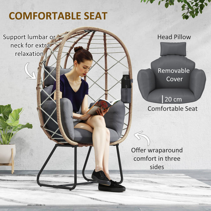 Brown Rattan Egg Chair with Cushion and Headrest for Garden or Balcony by Outsunny