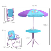 Kids Garden Picnic Table Set with Adjustable Parasol and Foldable Chairs Fairy Design, Pink