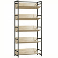 Bookcase Room Divider with 5 Shelves for Organised Storage Oak and Black AOSOM