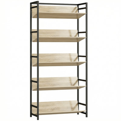 Bookcase Room Divider with 5 Shelves for Organised Storage Oak and Black AOSOM