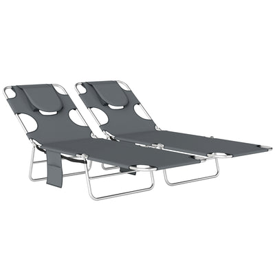 Sun Loungers Set of 2 with Face Hole, Side Pocket, and Adjustable Backrest For Outdoor Relaxation Outsunny