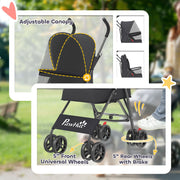 Pet Stroller for Small Dogs or Cats with Foldable Frame and Secure Leash Black AOSOM