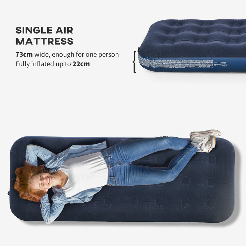 Single Inflatable Camping Mattress with Hand Pump for Comfortable Outdoor Sleep Blue