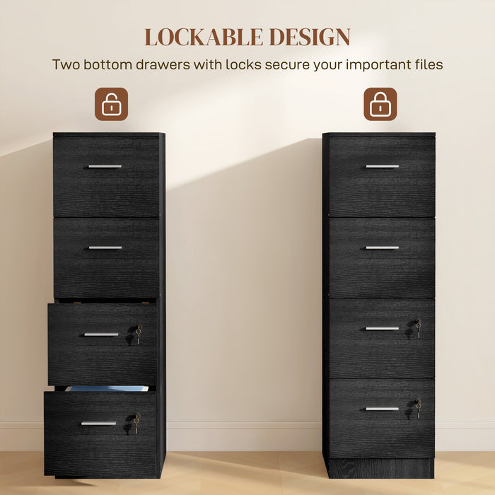 Black 4 Drawer Filing Cabinet With Lock Wood Effect by HOMCOM