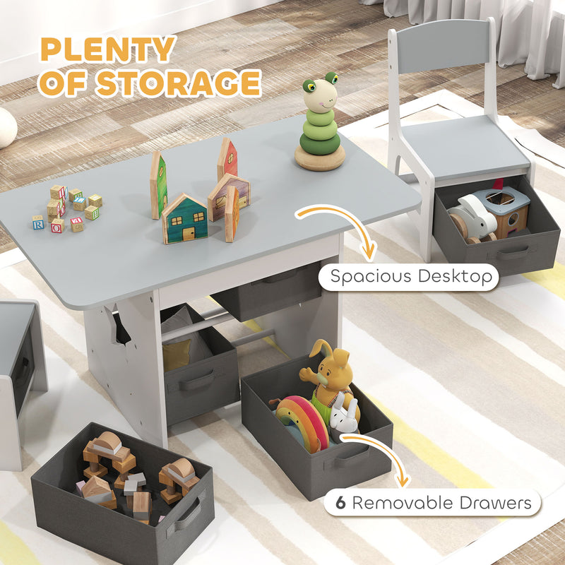Kids Table and Chair Set with 6 Storage Drawers for Toddlers Aged 3 to 8 Light Grey