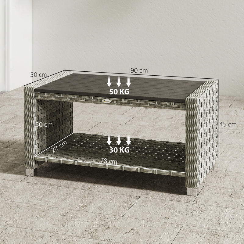 Rattan Coffee Table with Two-Tier Storage for Garden or Conservatory Grey