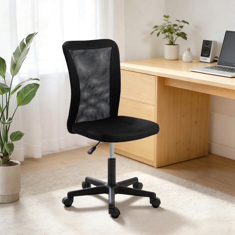 Armless Mesh Office Chair With Adjustable Height And Wheels For Home Office Use Black