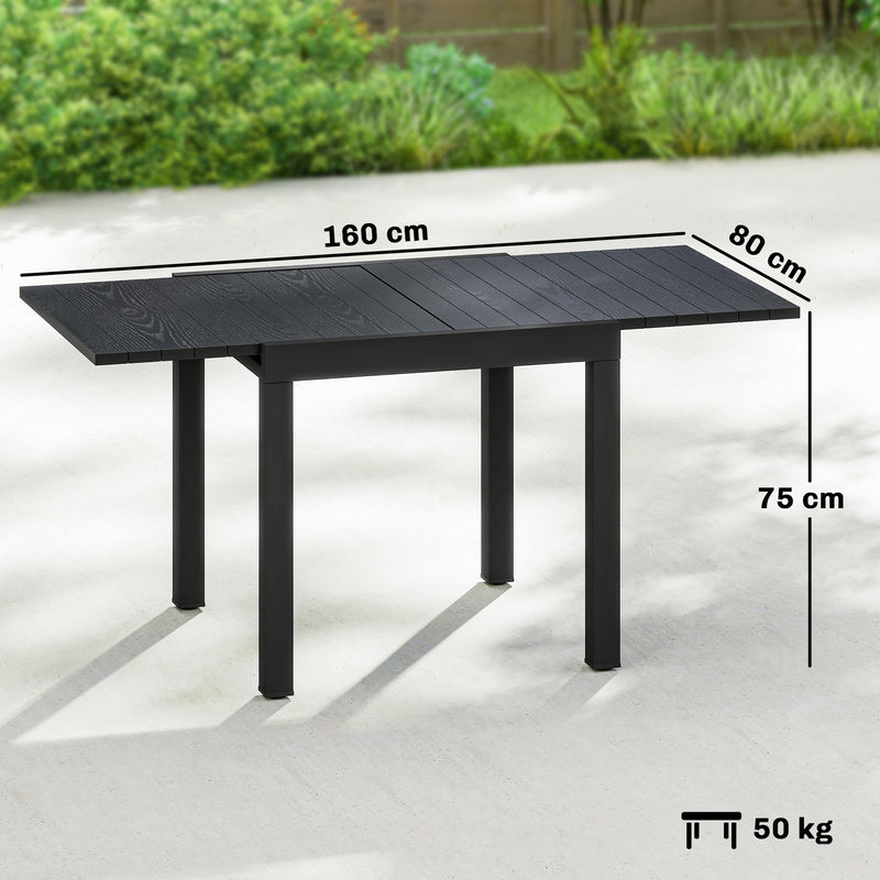 Extendable Outdoor Dining Table for 4 to 6 People with Easy Clean Wood Effect Top Black