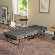 Single Folding Bed with Steel Frame and Wheels Black and Grey by HOMCOM