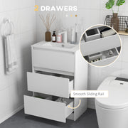Bathroom Vanity Unit with Basin and 2 Drawers Floor Standing Sink Cabinet 600mm White