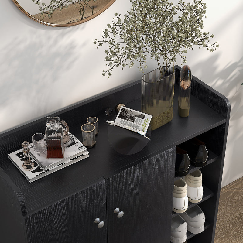 Black Shoe Storage Cabinet with Adjustable Shelves Ideal for Hallways and Bedrooms