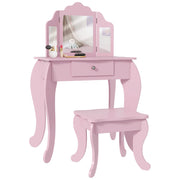 Kids Dressing Table Set with Tri Folding Mirror Drawer and Stool for Bedrooms Pink