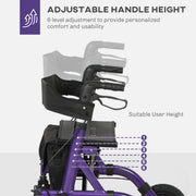 Folding Rollator Walker with Seat Backrest and Storage Bag for Seniors Purple by HOMCOM AOSOM